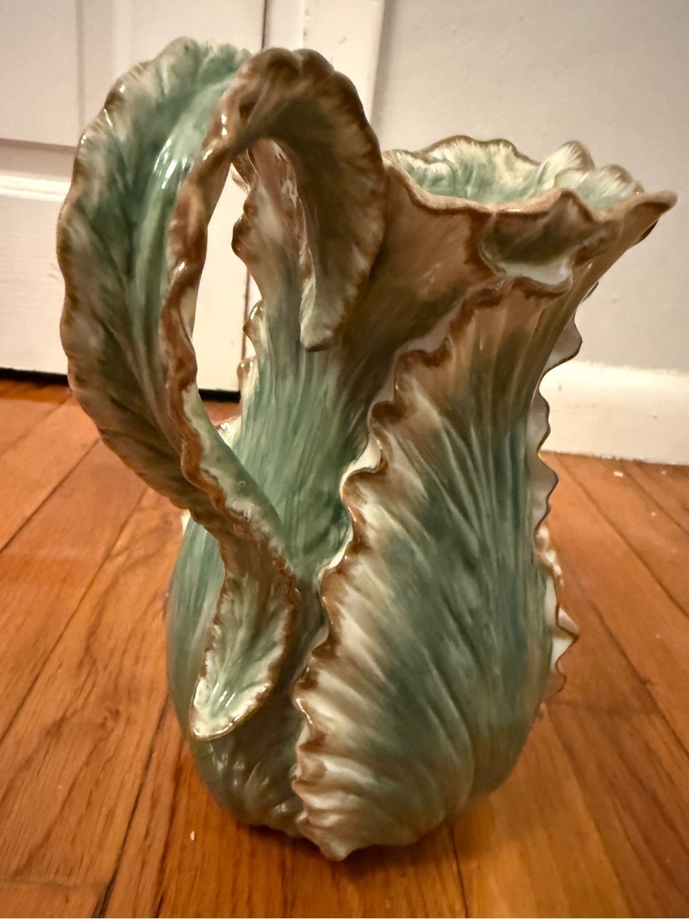 Vintage Fitz & Floyd Classics Cabbage Leaf Pitcher Green Majolica Style Vase - Picture 4 of 7